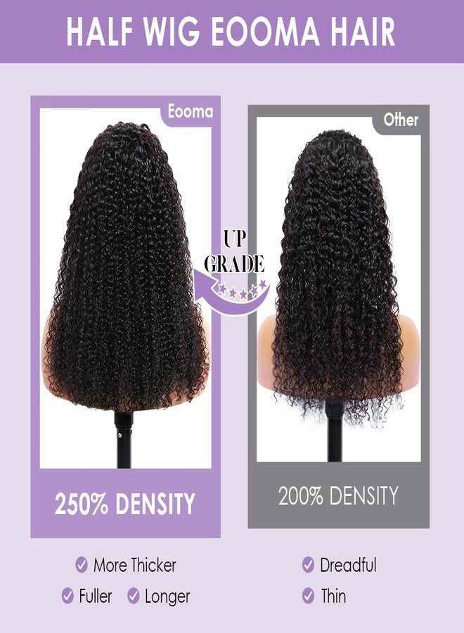 Eooma Half Wig Human Hair 220 Density Kinky Curly half wig Upgrade 3 IN 1 Drawstring Seamless Flip Glueless Wigs for Women Invisible Hairline Beginner Friendly Headband Wig 18 Inch - Image 3